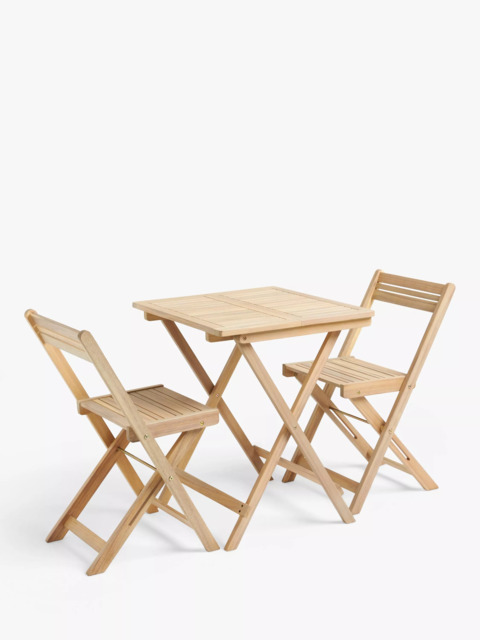 John Lewis Acacia Wood Foldable 2-Seater Garden Bistro Table & Chairs Set, Natural - image 1