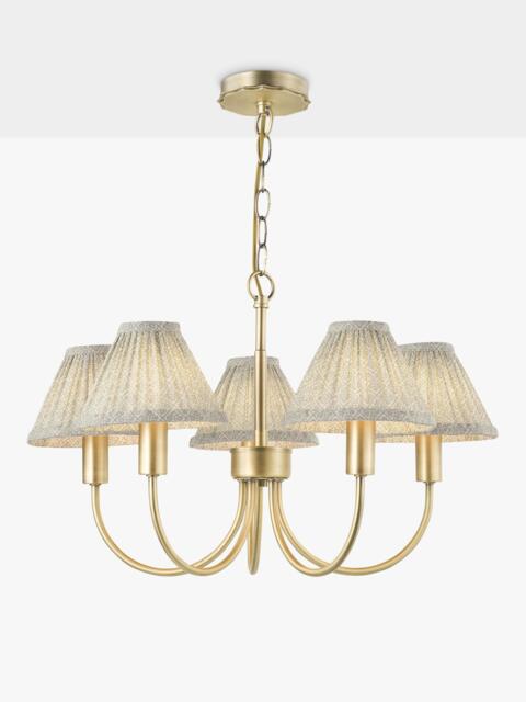 Laura Ashley Willowbrook 5 Arm Pleat Shade Pendant Ceiling Light, Antique Brass - image 1