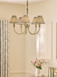 Laura Ashley Willowbrook 5 Arm Pleat Shade Pendant Ceiling Light, Antique Brass - thumbnail 2
