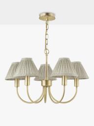 Laura Ashley Willowbrook 5 Arm Pleat Shade Pendant Ceiling Light, Antique Brass - thumbnail 3