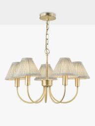 Laura Ashley Willowbrook 5 Arm Pleat Shade Pendant Ceiling Light, Antique Brass - thumbnail 1