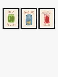 EAST END PRINTS Amber May Art 'Kitchen Pantry' Framed Print, Set of 3, 43.4 x 33.4cm, Black