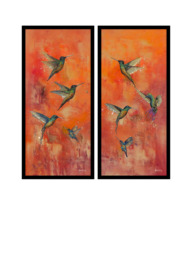 John Lewis Laure Bury 'Nature's Realm I' Framed Print, Set of 2, 103.5 x 48.5cm, Orange/Green