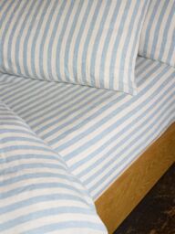 Piglet in Bed Pembroke Stripe Linen Blend Fitted Sheet, Coastal Blue