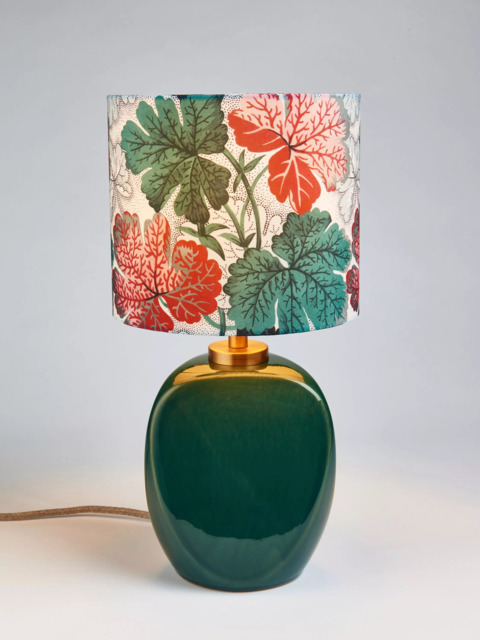 John Lewis X Collagerie Geranium Print Small Faceted Ceramic Table Lamp, Green - image 1