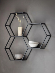 Gallery Direct Turlock Honeycomb Metal Frame Wall Shelving Unit, 70 x 68cm, Black - thumbnail 2