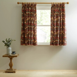 Morris & Co. Strawberry Thief Pair Lined Pencil Pleat Curtains, Red - thumbnail 3