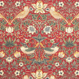 Morris & Co. Strawberry Thief Pair Lined Pencil Pleat Curtains, Red - thumbnail 2