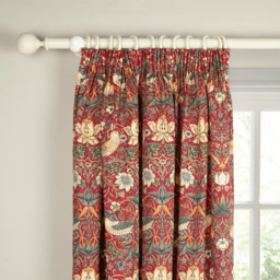 Morris & Co. Strawberry Thief Pair Lined Pencil Pleat Curtains, Red - thumbnail 4