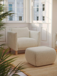 Cozmo Cozy Pouffe Footstool, Ecru Boucle Natural Piping - thumbnail 2