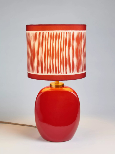 John Lewis X Collagerie Ikat Stripe Print Small Faceted Ceramic Table Lamp, Red - image 1