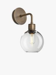 Industville Albany Clear Glass Globe Wall Light, Brass - thumbnail 1