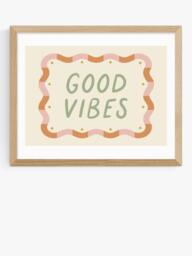 EAST END PRINTS Kid of the Village 'Good Vibes' Framed Print, 43.4 x 53.4cm, Natural