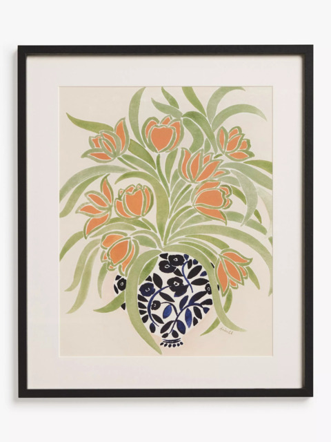 John Lewis La Poire 'Apricot Tulips' Framed Print & Mount, Green/Orange - image 1