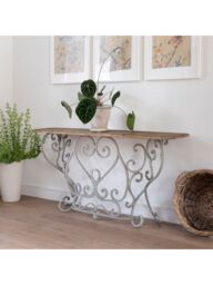 One.World Woodcroft Iron and Reclaimed Pine Railing Console Table, Natural