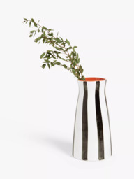 John Lewis Hand Painted Striped Stoneware Vase, H21cm, Black/White - thumbnail 2