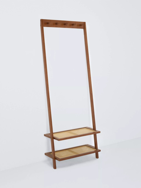 John Lewis Poly Rattan and Bamboo Leaning Clothes Rail, Cherry Wood - image 1