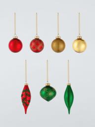John Lewis Assorted Glass Baubles, Box of 20, Red/Green/Gold