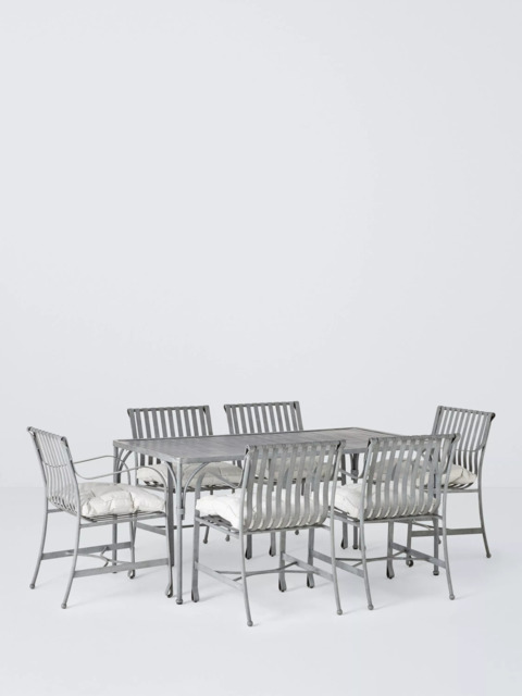 John Lewis Ribbon 6-Seater Rectangular Metal Garden Dining Table & Chairs Set, Grey