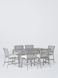 John Lewis Ribbon 6-Seater Rectangular Metal Garden Dining Table & Chairs Set, Grey - thumbnail 1