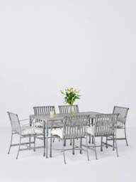 John Lewis Ribbon 6-Seater Rectangular Metal Garden Dining Table & Chairs Set, Grey - thumbnail 2