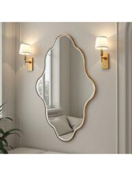 Yearn Aria Curved Wood Frame Wall Mirror, 120 x 80cm, Gold