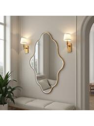 Yearn Aria Curved Wood Frame Wall Mirror, 120 x 80cm, Gold - thumbnail 2