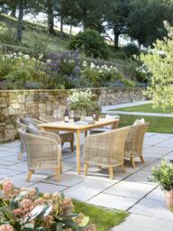 KETTLER Durban 6-Seater Teak Wood Garden Dining Table & Woven Rattan Chairs Set, Grey - thumbnail 2