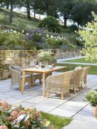 KETTLER Durban 6-Seater Teak Wood Garden Dining Table & Woven Rattan Chairs Set, Grey - thumbnail 3