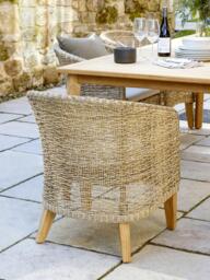 KETTLER Durban 6-Seater Teak Wood Garden Dining Table & Woven Rattan Chairs Set, Grey - thumbnail 5