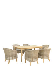 KETTLER Durban 6-Seater Teak Wood Garden Dining Table & Woven Rattan Chairs Set, Grey - thumbnail 1