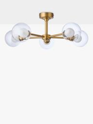 John Lewis Oliver 5 Arm Glass Globe Semi Flush Ceiling Light, Antique Brass - thumbnail 3