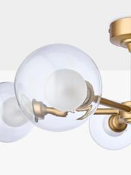 John Lewis Oliver 5 Arm Glass Globe Semi Flush Ceiling Light, Antique Brass - thumbnail 4