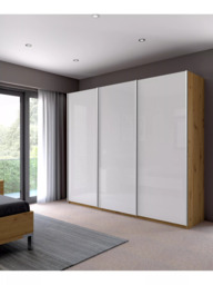 John Lewis Elstra 300cm Glass 3 Sliding Doors Wardrobe, Bianco Oak - thumbnail 2