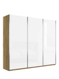 John Lewis Elstra 300cm Glass 3 Sliding Doors Wardrobe, Bianco Oak - thumbnail 1