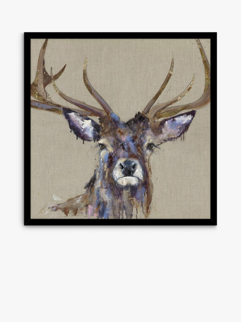 John Lewis Louise Luton 'Majesty' Stag Framed Print, 84.5 x 84.5cm, Brown/Multi - image 1