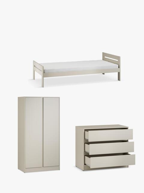 Little Acorns Furniture Bed Frame, 3 Drawer Chest and Double Wardrobe Bundle, Cashmere