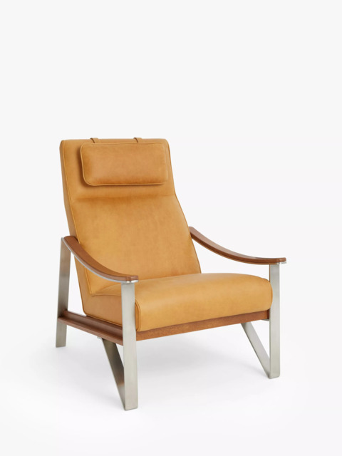 John Lewis Tilt High Back Leather Armchair, Dark/Metallic Leg, Saddle Brown Leather - image 1