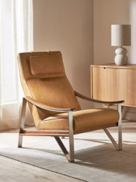 John Lewis Tilt High Back Leather Armchair, Dark/Metallic Leg, Saddle Brown Leather - thumbnail 2
