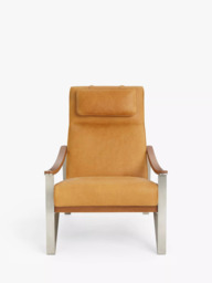 John Lewis Tilt High Back Leather Armchair, Dark/Metallic Leg, Saddle Brown Leather - thumbnail 4