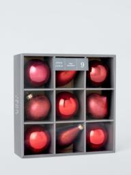 John Lewis Glass Baubles, Box of 9, Red - thumbnail 3