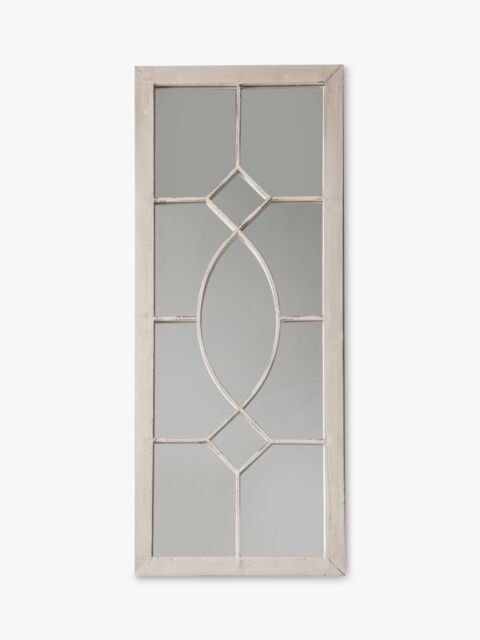 Rectangular Decorative Metal Frame Indoor/Outdoor Wall Mirror, 105 x 43cm, White - image 1