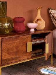Swoon Banner Small Media Unit, Brown/Brass - thumbnail 3