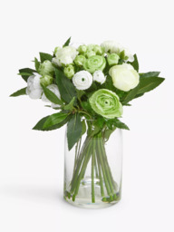 Floralsilk Artificial White Ranunculus Bouquet in Glass Vase, 33cm, Green/White
