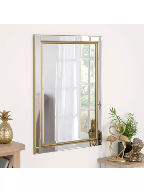 Yearn Bevelled Glass Edge Rectangular Wall Mirror, Gold - image 1