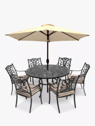 LG Outdoor Devon 6-Seater Garden Dining Table & Chairs Set with Parasol, Bronze - thumbnail 1