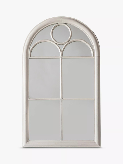 Classic Arch Window Metal Frame Indoor/Outdoor Wall Mirror, 100 x 61cm, Distressed White - image 1
