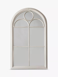 Classic Arch Window Metal Frame Indoor/Outdoor Wall Mirror, 100 x 61cm, Distressed White