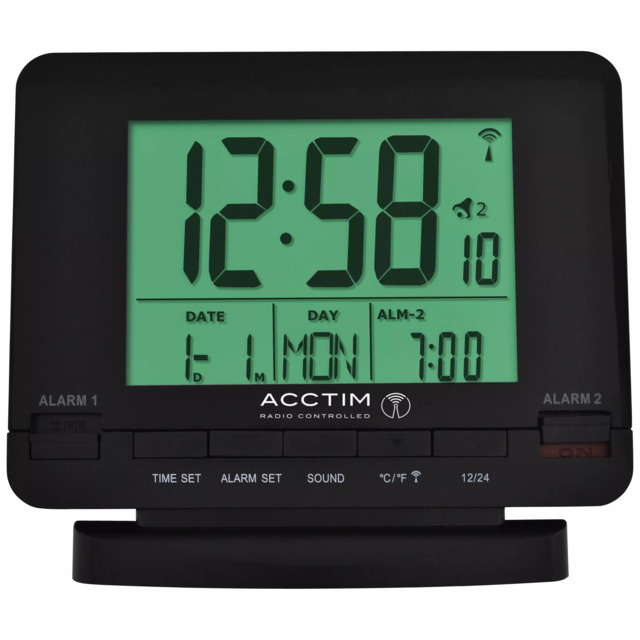 Acctim Radio Controlled Couples Digital Alarm Clock, Black - image 1