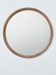 John Lewis Farmhouse Round Wood Frame Wall Mirror, 70cm, Walnut - thumbnail 1